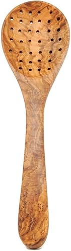 Miniatura 4 de Cuchara coladora de madera de olivo para cocinar, cucharas ranuradas, cucharas coladoras hechas a mano, cucharas espumadoras de madera ideal para