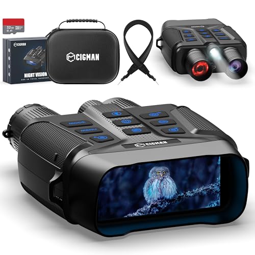 CIGMAN 4K Night Vision Binoculars 3.99 Large HD Display 58MP Night Photos 5000mAh Battery IP65 Waterproof 5X Zoom 32GB Card Included