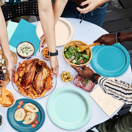 Image of CMUSKO Beach Party Decorations - 60pcs Pool Summer Teal Blue Plates and Napkins Hawaiian Beach Ocean Tableware