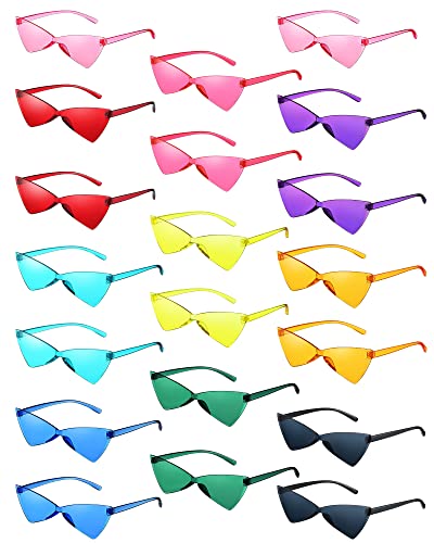 Konohan 20 Pairs Triangle Rimless Sunglasses for Women Candy Colored Transparent Glasses Mirrored Black Cat Sunglasses for Women Men Kids Glasses Halloween Cosplay Party Favor Supplies, 10 Colors
