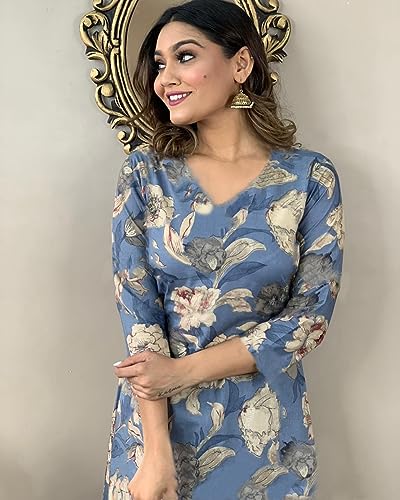 Image of GoSriKi Women's Cotton Blend Printed Kurta with Pant
