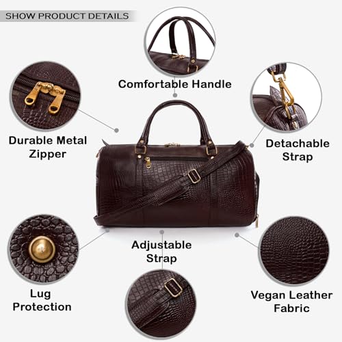 Image of HYATT Leather Accessories Weekender Travel Duffle Bag with Separate Shoe /Laundry Compartment for Men & Women Made of Natural Dry-Milled Leather (C-Brown)