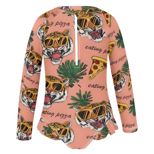 ALAZA Toddler Swimsuit Girl Bathing Suit Swimwear Rash Guard Tiger Pizza Long Sleeve 3T2
