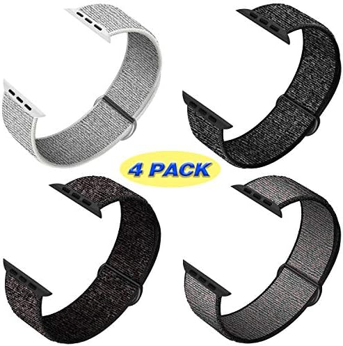 QIENGO 4Pack Compatible for Apple Watch Band 38mm 40mm 42mm 44mm，Adjustable Soft Lightweight Breathable Sports Replacement Band for Series 5 4 3 2 1