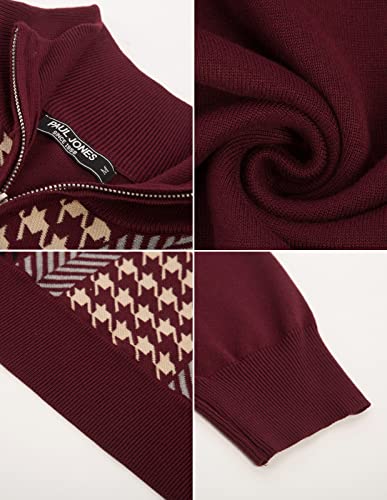 Pj Paul Jones Mens Houndstooth Pullover Sweater Quarter Zip Vintage Breathable Stand Collar Casual Sweaters Red Large #TOP3
