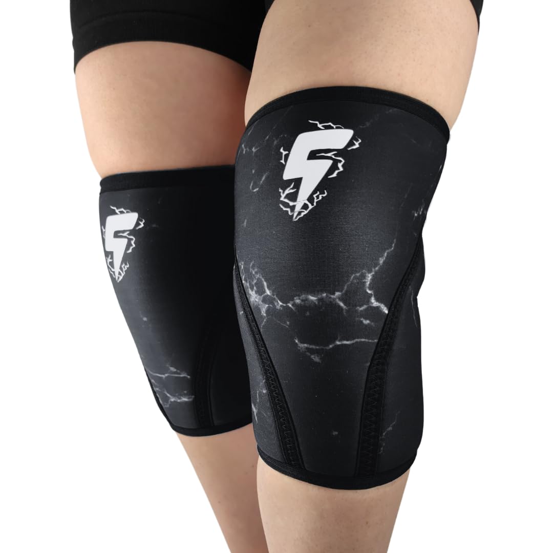 Genouillères/genouillères de qualité supérieure - Tissu néoprène de 7 mm d'épaisseur - Design unique - Idéal pour les sports de force, l'haltérophilie, l'haltérophilie, les squats et le