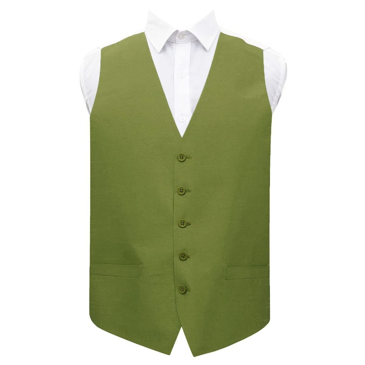 Dqt Men's Olive Green Plain ’S Shantung Wedding Waistcoat – Formal Occasion Suit Vest – 42" (Xl)