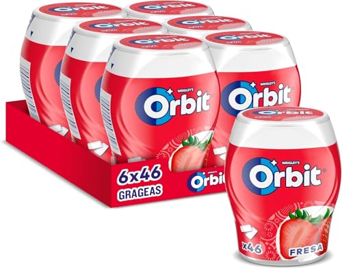 ORBIT - Bote de Chicles Sin Azúcar Sabor Fresa - Frescura Intensa y Larga Duración, Pack de 6 Botes con 46 Chicles Cada Uno