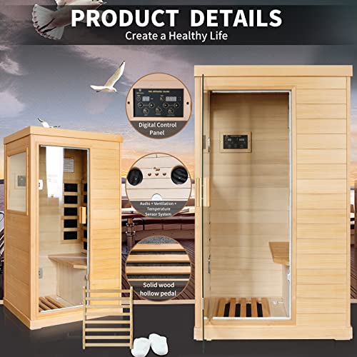 Hao Too Far Infrared Sauna Home Sauna Spa Room Low-Emf Canadian Hemlock Wood 800W Indoor Saunas For Home With Backrest, Control Panel And Tempered Glass Door #TOP2