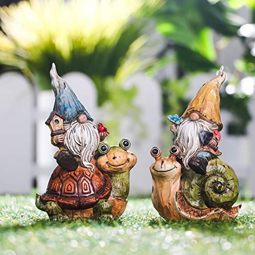 Teresa's Collections Garden Gnome Holiday Decor, Snail Turtle Outdoor Statues Set Of 2 Gnomes Decorations For Yard Resin Lawn Ornaments Windowsill Patio Home Decor, 7.5 Inch #TOP5