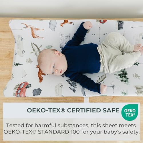 Image of Pobibaby 2 Pack Changing Pad Covers for Boys - Premium Cotton Blend Baby Diaper Changing Table Cover, Soft Breathable Boy Nursery Pad Sheets for Standard Pads 16x32 Newborn Bedding (Explore)