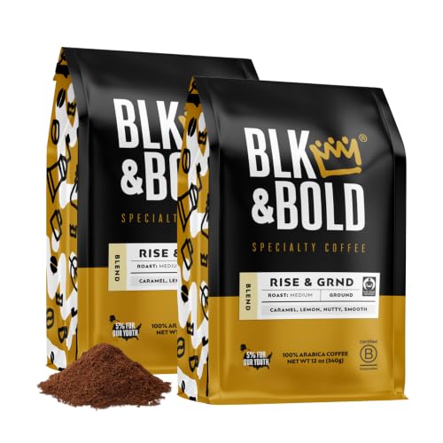 BLK & Bold Rise & GRND Ground Coffee, Medium Roast, 12oz, 2 Pack