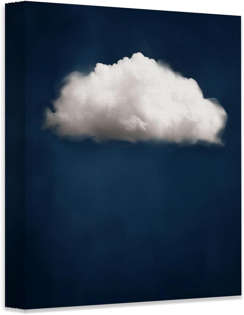 Minimalist Cloud on Blue Wall Art - Contemporary Abstract Canvas Print for Modern Home Decor in Living Room, Bedroom, and Office, Tranquil Ambiance and Serene Beauty (Stretched Canvas, 16" x 20")