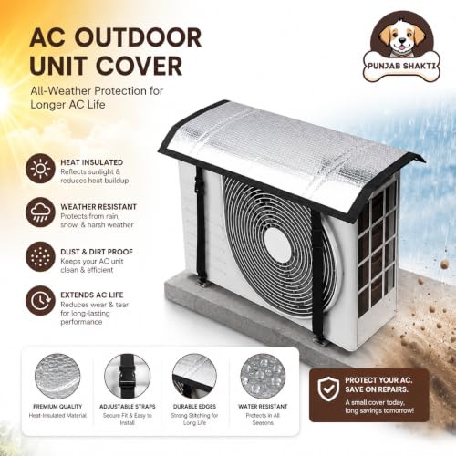 Image of Split AC Cover for Outdoor Unit, Heat-Insulated Weatherproof Compressor Cover, UV, Dust & Rain Protection, Durable AC Outdoor Cover, Extends Lifespan & Boosts Energy Efficiency