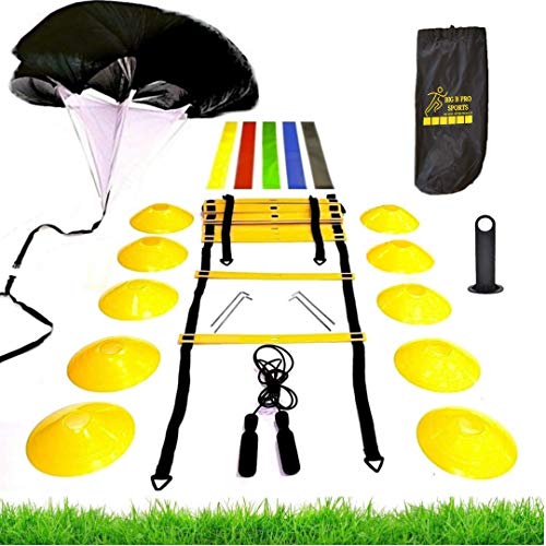 Premium Speed Agility Training Set-Equipment Kit Includes Ladder, 10 Cones with Holder, Running