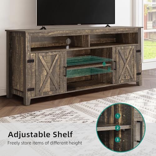 DWVO TV Stands for Living Room, Farmhouse Entertainment Center for 65 Inch TV, Rustic TV Console with Storage and Barn Door, Console Table Media Television Stands, 59 Inches, Light Rustic Oak
