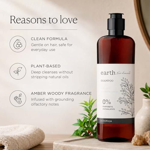 Image of Kimirica Earth Balsam and Frankincense Shampoo made with Naturally Derived Extracts for All Hair Types, 100% Vegan, Paraben and SLS Free for Men and Women (290ml|Pack of 1)