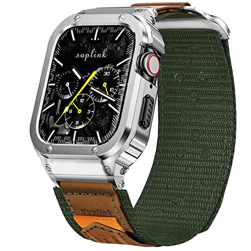 SUPLINK Metallgehäuse mit Nylonband Kompatibel mit Apple Watch Armband 49mm,Edelstahl Schutzhülle Armband für iWatch Ultra(Grün) SUPLINK Metallgehäuse mit Nylonband Kompatibel mit Apple Watch Armband 49mm,Edelstahl Schutzhülle Armband für iWatch Ultra(Grün)
