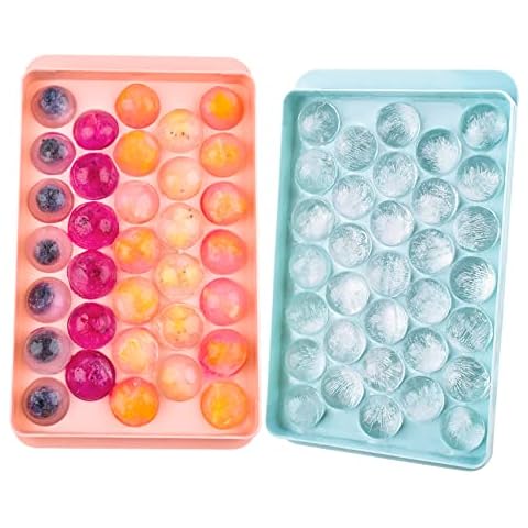 Ice Cube Trays with Lid, 2Pack Easy-Release Flexible 33-Ice Trays Ice Ball Maker, Best for Freezer Water Whiskey Cocktail and Other Drink Cover