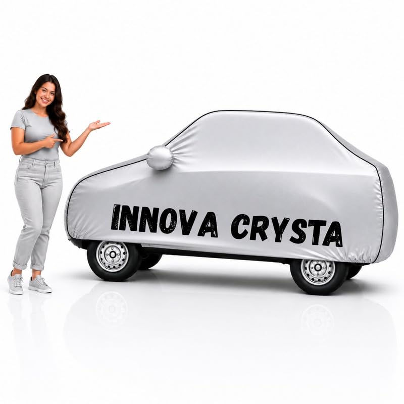 Image of Long-Life 100% Waterproof Innova Crysta Car Body Cover for Dust & Rain, Compatible with All Models of Innova Crysta Car Cover, Comes with Bird Droppings, Scratch, UV and Paint Protection - Silver