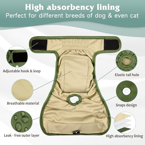 Image of Dog Diapers Female 5pcs,Reusable Dog Doggie Puppy Doggy Diapers Female, Period Panties in Heat, Small