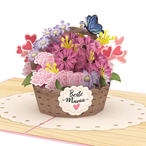 papercrush Pop Up Karte Beste Mama Blumenkorb - 3D Geburtstagskarte mit Spruch & Blumen für beste Mama der Welt Danke Mama Karte mit Herzen zum Geburtstag Besondere Muttertagskarte Gute Besserung