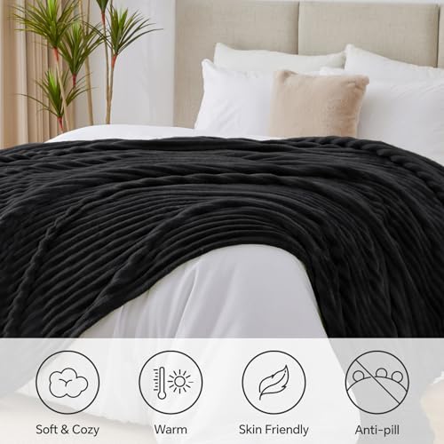 Image of BEDELITE Ribbe Blankets Queen Size for Bed, Black, 90 inchx90 inch | Ultra-Soft Plush Fleece, Warm Yet Lightweight, Ribbed Texture, Home Decor, Machine Washable, Giftable, All-Season Use