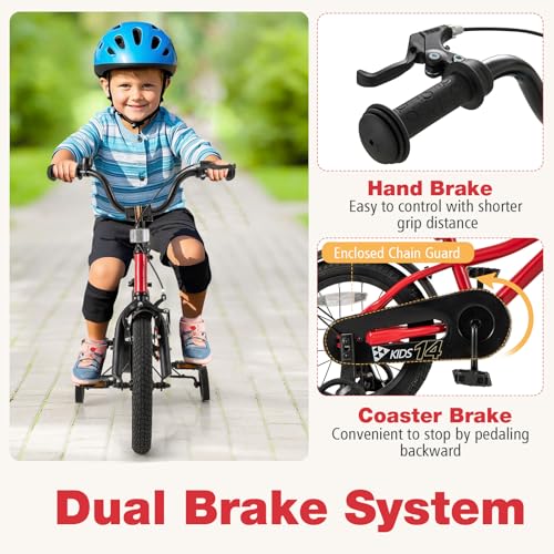 Image of BABY JOY Kids Bike, 12 14 16 18 Inches Sporty Bicycle with Training Wheels, Adjustable Seat, Handbrake & Coaster Brake, Reflectors, Girls Boys Bike for 3-8 Years Old Children