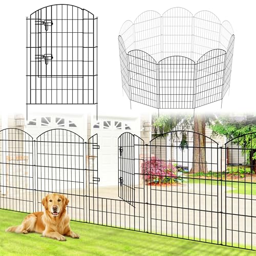 Thealyn Garden Fence 4 Panels + 1 Gate, Outdoor Rustproof Metal Dog Pet Fence Animal Barrier, Garden Fencing Panel Border for Yard Patio Flower Bed (81cm H x 71cm W, Length Total 3.5 m)