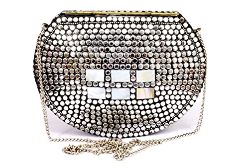 Image of Shakuntala Vintage Clutch - Metal Mosaic Stone & Shell Design Purse - Handmade Women's Handbag
