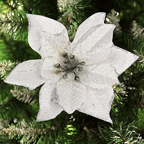 24 Fiori Decorativi Glitterati Per Natale - Per Albero, Tavola E Decorazioni Festive