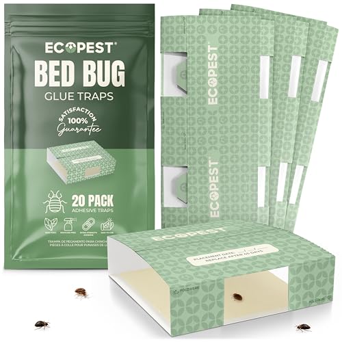 Trampas para Chinches – Paquete de 20 | Trampa de Pegamento para Control de Plagas para Uso con Camas y Otros Muebles | Trampa para Insectos de Gateo, Monitor y Detector