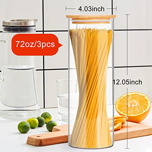 Bgraceyy Glass Jars With Bamboo Lids, 72 Oz 3 Pcs Kitchen Glass Containers With Bamboo Lids, Airtight Glass Pantry Storage Containers With Lids For Spaghetti, Pasta, Rice, Nuts, Flour, Bean, Dry Foods #TOP1