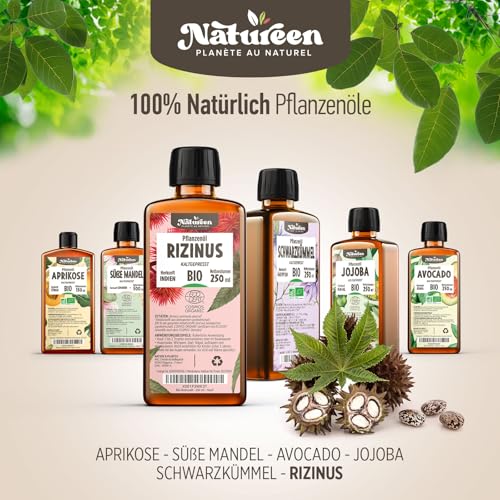 Rizinusöl Bio 900 ml - 100% Rein, Natürlich und Kaltgepresst - Wimpern, Augenbrauen, Haare, Bart, Nägel