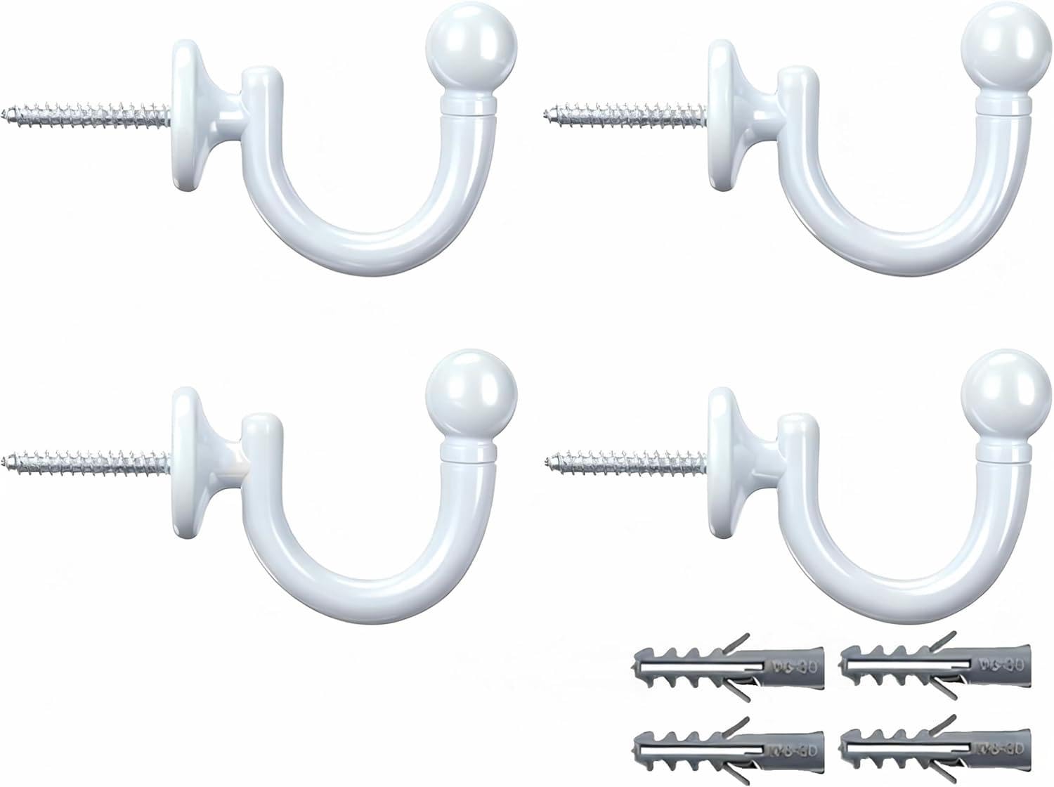 Curtain Tie Backs Hooks-4PCS,Curtain Holdbacks, Curtain Drapery Holdbacks, DWUENT Wall Mounted Window Curtain Holder Hooks, Drapery Holdbacks for Fixed Curtain or Hanging Items(WHITE)