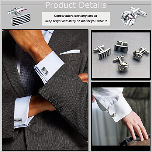 CASDAN 12 Pairs Cufflinks for Men Classic Tone Cuff Links Silver Black Striped Disc Square CZ Rectangle Cuff Links Shirt Suit Men’s Cufflinks For Wedding Groom Business Elegant Gift3