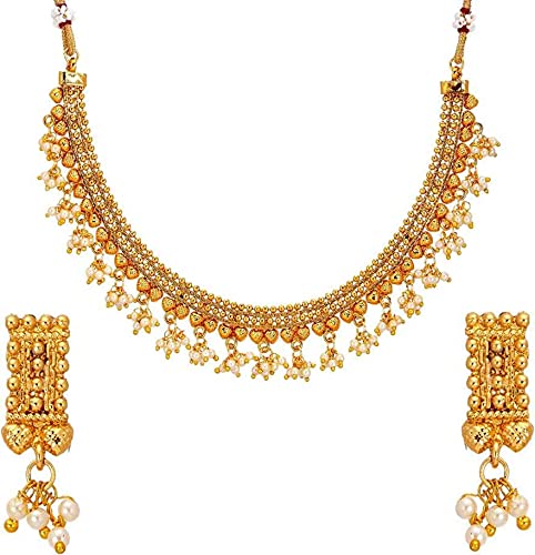 KENNICE Traditional Temple Coin Pearl Gold-Plated Choker Necklace With Earrings Jewellery Set For Women and Girls (B09CV3XK5F) Amazon Price History, Amazon Price Tracker