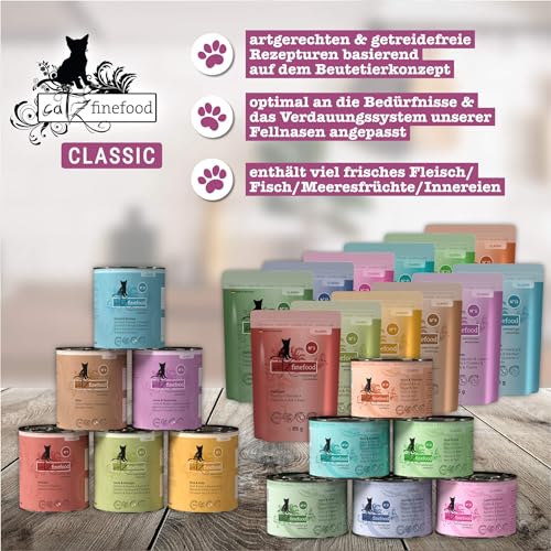 catz finefood Classic Collection Katzenfutter nass XXL Mix-Paket - Gourmet Nassfutter für Ihre Katze ohne Zucker & Getreide, glutenfrei - mit hohem Fleischanteil, Made in Germany (12 x 400g Dosen)