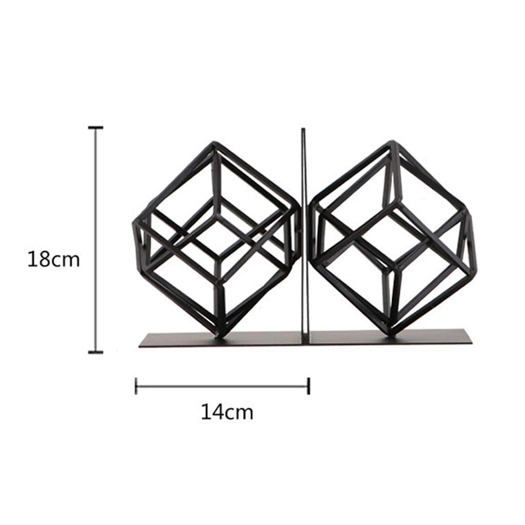 Bücherregal-Dekor-Buchstützen, Buchstützen für Regale, einzigartiges geometrisches Design, Buchstützen, dekorative Metall-Buchstützen, 1 Paar (schwarz) Buchstützen dekorativ