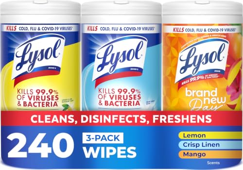 Lysol Disinfecting Wipes, Cleaner, Lemon + Linen + Mango, 80 ct. (3 Pack)