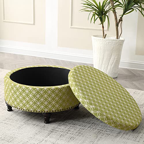 Nhi Express Oversized Fabric Round Storage Ottoman Removable Lid Bench Coffee Table Wine Bar For Bedroom Living Room, Green #TOP4
