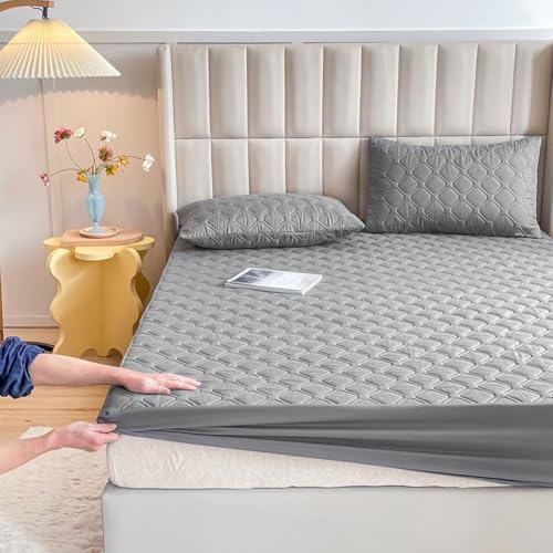 Protector de colchón impermeable, acolchado y ajustable de 4 capas, funda antipolvo y antiácaros, funda lavable para cama