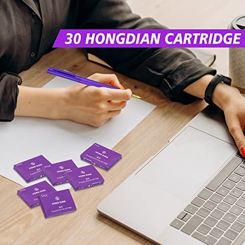 Image of Asvine Hongdian Purple Fountain Pen Ink Cartridges Set of 30 Refill Ink Cartridges 3.4mm Bore Diameter