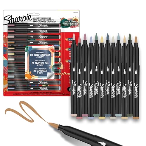 Sharpie Creative Markers Warm Tones Water-Based Acrylic Markers Brush Tip 12 Count