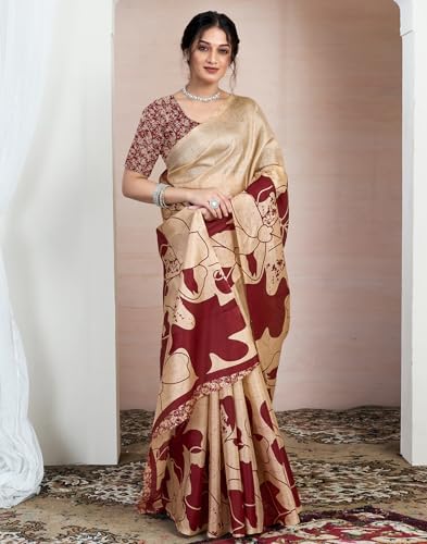 Image of SIRIL Women's Cotton Printed Saree With Unstitched Blouse Piece