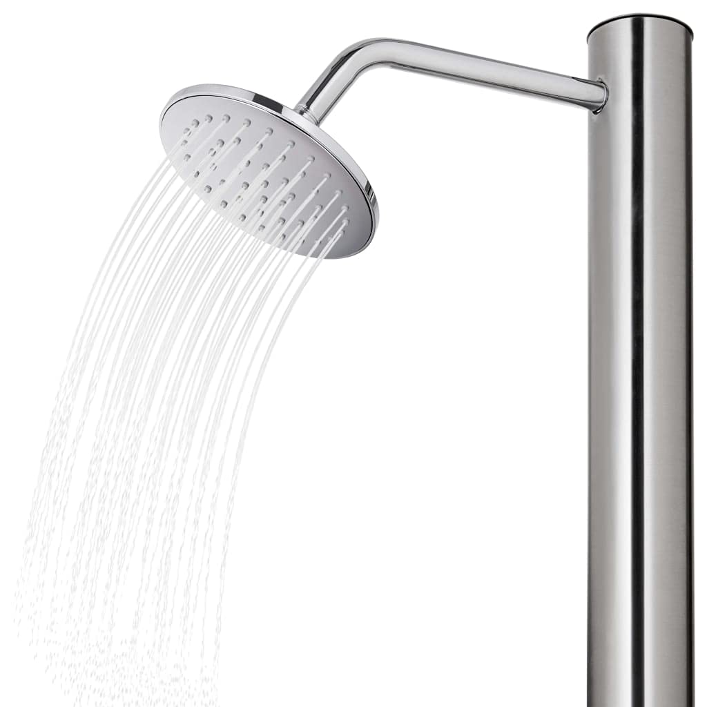 Ducha de jardín de acero inoxidable 304 con acabado cepillado de 215 cm, ducha de cabeza y grifo de lavado de pies, ducha exterior para piscina, jacuzzi, accesorios de spa y zona de jardín