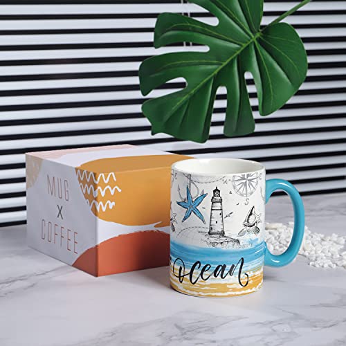 Nymphfable Taza de Náutica Tazas de Cafe Tazas Personalizada con Mango Taza te Ceramica Regalo 550ml - Imagen 8