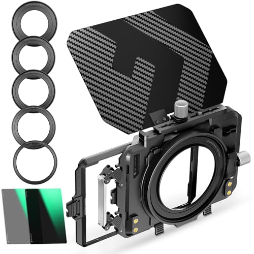 K&F CONCEPT Mini Matte Box +ND4+ND32 Filters Kit, DSLR Matte Box with Carbon Fiber Top Flag Square Filters Trays with 67/72/77/82/95mm Adapter Rings, for 4x5.65 Square UV ND Effect Filter