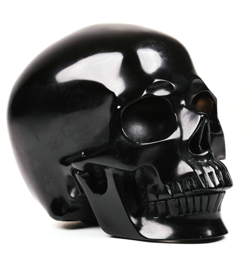 MR.SKULL 5.0" Black Obsidian Crystal Skull,Super Realistic,Hand Carved Gemstone Sculpture,Crystal Healing Stone. (Super Realistic)