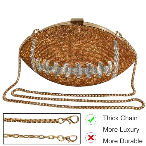 Image of Women Rhinestone Football Shaped Handbag Chain Crossbody Shoulder Bag Football Purse | Rugby, Unique, Novelty, Football